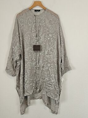 Eskandar Silk Velvet Burnout Tunic Top Size 1 Taupe Paisley Oversized NWT Luxe